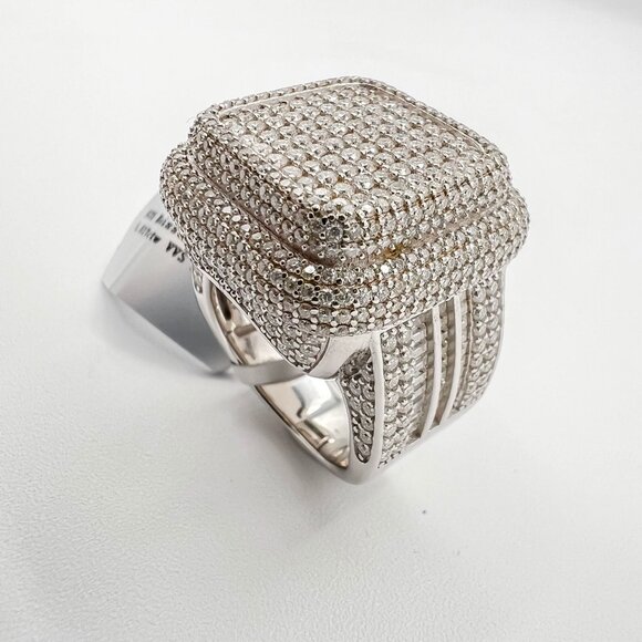 925 Sterling Sliver Moissanite Square Ring, 5.817ctw VVS Stones with baguettes a - Picture 2 of 5